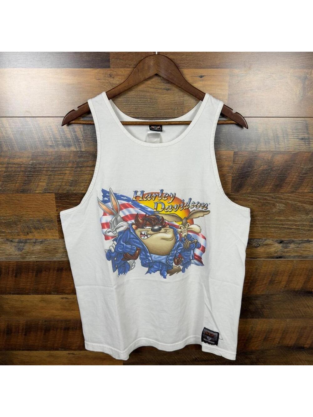 Vintage Harley Davidson Taz Looney Tunes Tank Top Mens Large Made in USA